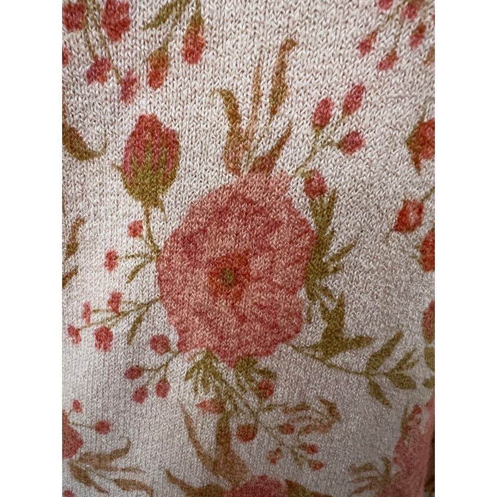 New LC Lauren Conrad Floral Print Crewneck Sweater Tan Pressed Peony Womens Sz S - Picture 2 of 8